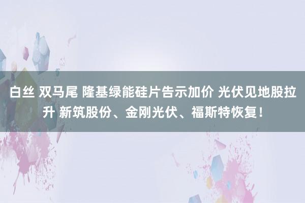 白丝 双马尾 隆基绿能硅片告示加价 光伏见地股拉升 新筑股份、金刚光伏、福斯特恢复！