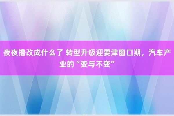 夜夜撸改成什么了 转型升级迎要津窗口期，汽车产业的“变与不变”